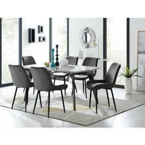 Furniturebox Andria Black Leg Marble Effect Dining Table and 6 Black Pesaro Black Leg Chairs
