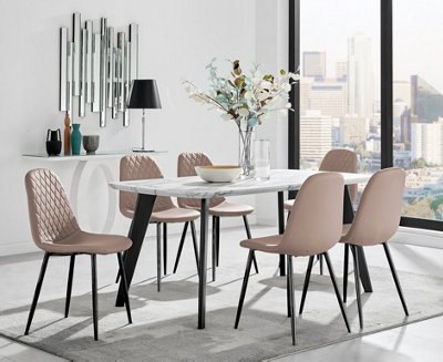 Furniturebox Andria Black Leg Marble Effect Dining Table and  6 Cappuccino Corona Black Leg Chairs