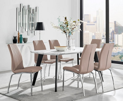 Furniturebox Andria Black Leg Marble Effect Dining Table and  6 Cappuccino Isco Chairs