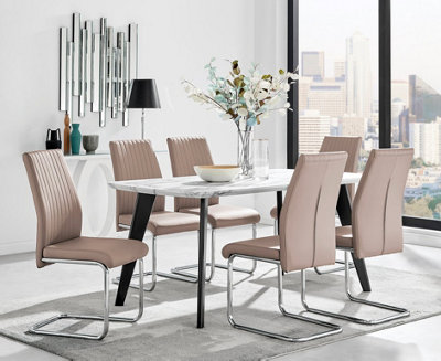 Furniturebox Andria Black Leg Marble Effect Dining Table and  6 Cappuccino Lorenzo Chairs