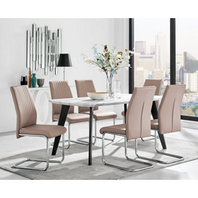 Furniturebox Andria Black Leg Marble Effect Dining Table and  6 Cappuccino Lorenzo Chairs