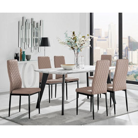 Furniturebox Andria Black Leg Marble Effect Dining Table and  6 Cappuccino Milan Black Leg Chairs