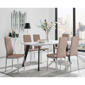 Furniturebox Andria Black Leg Marble Effect Dining Table and  6 Cappuccino Milan Chairs