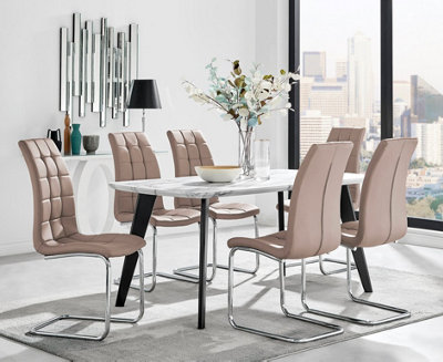 Furniturebox Andria Black Leg Marble Effect Dining Table and 6