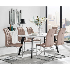 Furniturebox Andria Black Leg Marble Effect Dining Table and  6 Cappuccino Murano Chairs