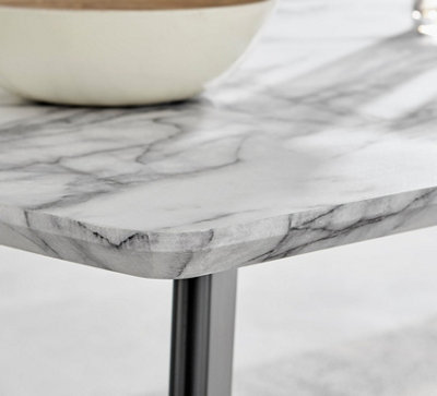 Furniturebox Andria Black Leg Marble Effect Dining Table and 6 Cream Pesaro Black Leg Chairs