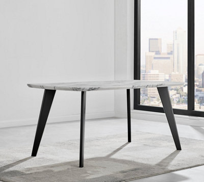 Furniturebox Andria Black Leg Marble Effect Dining Table and 6 Cream Pesaro Black Leg Chairs