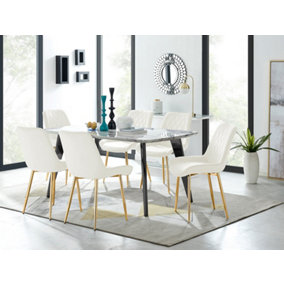 Furniturebox Andria Black Leg Marble Effect Dining Table and 6 Cream Pesaro Gold Leg Chairs
