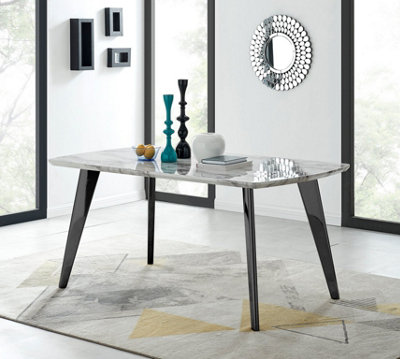 Furniturebox Andria Black Leg Marble Effect Dining Table and  6 Green Velvet Milan Gold Leg Chairs
