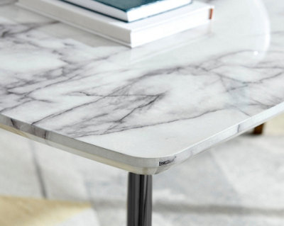 Furniturebox Andria Black Leg Marble Effect Dining Table and  6 Green Velvet Milan Gold Leg Chairs