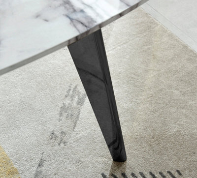 Furniturebox Andria Black Leg Marble Effect Dining Table and  6 Green Velvet Milan Gold Leg Chairs