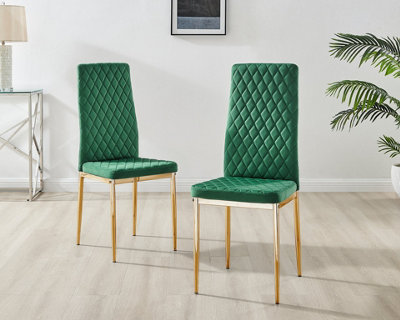 Furniturebox Andria Black Leg Marble Effect Dining Table and  6 Green Velvet Milan Gold Leg Chairs