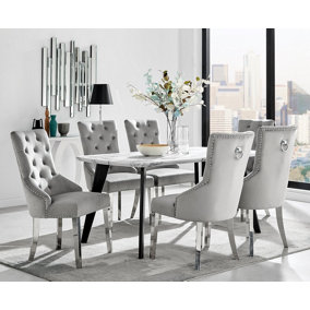 Furniturebox Andria Black Leg Marble Effect Dining Table and 6 Grey Belgravia Chairs