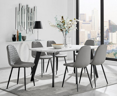 Furniturebox Andria Black Leg Marble Effect Dining Table and  6 Grey Corona Black Leg Chairs