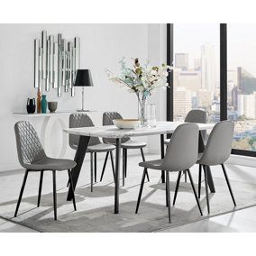 Furniturebox Andria Black Leg Marble Effect Dining Table and  6 Grey Corona Black Leg Chairs