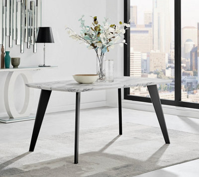 Furniturebox Andria Black Leg Marble Effect Dining Table and  6 Grey Corona Black Leg Chairs