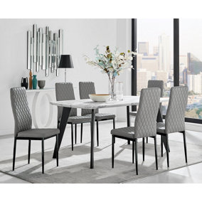Furniturebox Andria Black Leg Marble Effect Dining Table and  6 Grey Milan Black Leg Chairs