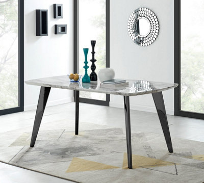 Furniturebox Andria Black Leg Marble Effect Dining Table and  6 Mustard Velvet Milan Chairs