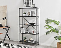 Furniturebox Ashton Black Metal Box Shelf Unit With 5 Scratch Resistant Black Melamine Coated Shelves Supporting 10KG Each