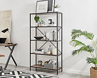 Furniturebox Ashton Black Metal Box Shelf Unit With 5 Scratch Resistant Wood Effect Melamine Shelves Supporting 10KG Each