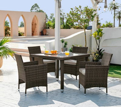 Furniturebox Barbados Modern Seat Outdoor Brown PE Rattan Dining Set  Square Garden Table For Gardens and Patios DIY at BQ