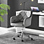 Furniturebox Bibi Dark Grey Pinned Soft Velvet Vanity Tub Computer Desk Office Gaming Wheeled Height Adjustable Swivel Chair
