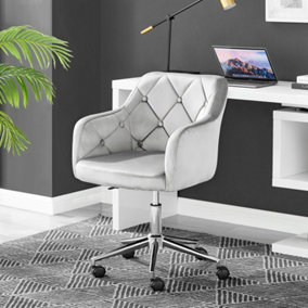 Furniturebox Bibi Light Grey Pinned Soft Velvet Vanity Tub Computer Desk Office Gaming Wheeled Height Adjustable Swivel Chair