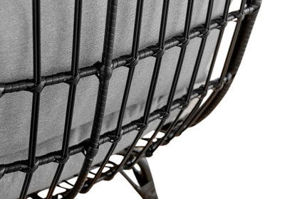 Furniturebox Black PE Rattan Luxury Outdoor Metal Leg Egg Chair For Gardens And Patios with Durable Grey Cushions