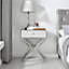 Furniturebox Celeste Single Drawer Mirrored bedside Table With Silver Chrome Cross Legs