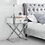 Furniturebox Celeste Single Drawer Mirrored bedside Table With Silver Chrome Cross Legs