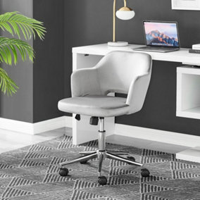 Furniturebox Cici Light Grey Soft Touch Velvet Vanity Tub Computer Desk Office Gaming Wheeled Height Adjustable Swivel Chair