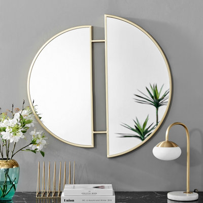 Furniturebox Crescent Art Deco Gold Metal Framed 80cm Round Hallway Bedroom Dining And Living Room Wall Mirror