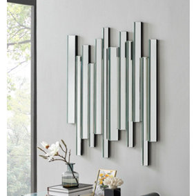 Furniturebox Crystalline Medium 100cm x 80cm Silver Mirrored Frame 3D Contemporary Modern Hallway Bedroom Living Room Wall Mirror