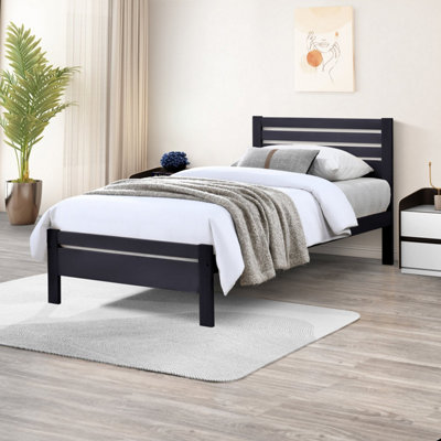 Furniturebox Dylan Single Solid Rubberwood Rustic Bed Frame in Dark ...