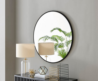 Furniturebox Emma 100cm Large Art Deco Black Metal Frame Round Hallway Bedroom Dining And Living Room Wall Mirror