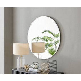 Furniturebox Emma 100cm Large Art Deco White Metal Frame Round Hallway Bedroom Dining And Living Room Wall Mirror