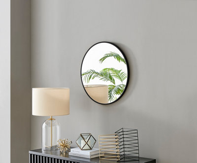 Furniturebox Emma 60cm Small Art Deco Black Metal Frame Round Hallway Bedroom Dining And Living Room Wall Mirror