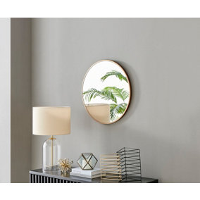 Furniturebox Emma 60cm Small Art Deco Copper Metal Frame Round Hallway Bedroom Dining And Living Room Wall Mirror