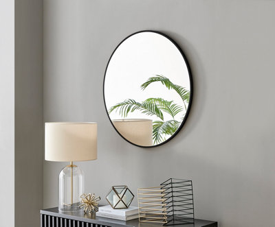 Furniturebox Emma 80cm Medium Art Deco Black Metal Frame Round Hallway Bedroom Dining And Living Room Wall Mirror