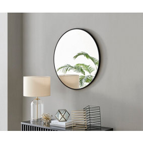 Furniturebox Emma 80cm Medium Art Deco Black Metal Frame Round Hallway Bedroom Dining And Living Room Wall Mirror