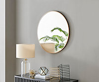 Furniturebox Emma 80cm Medium Art Deco Copper Metal Frame Round Hallway Bedroom Dining And Living Room Wall Mirror