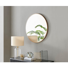 Furniturebox Emma 80cm Medium Art Deco Copper Metal Frame Round Hallway Bedroom Dining And Living Room Wall Mirror