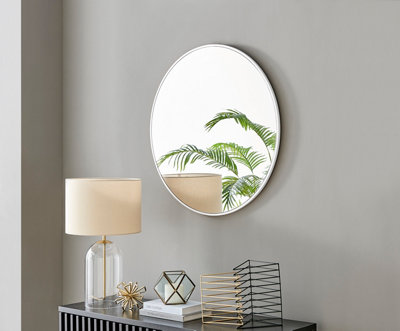 Furniturebox Emma 80cm Medium Art Deco White Metal Frame Round Hallway Bedroom Dining And Living Room Wall Mirror