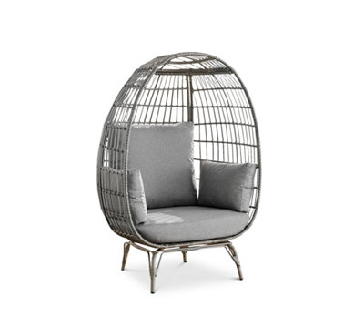 Furniturebox Grey PE Rattan Luxury Outdoor Metal Leg Egg Chair For Gardens And Patios with Durable Grey Cushions