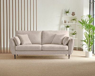 Furniturebox Ida Cream Multitone 3 Seater Upholstered Linen Sofa With Scatter Cushions And Birch Wood Frame