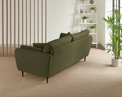 Furniturebox Ida Green Multitone 3 Seater Upholstered Linen Sofa With Scatter Cushions And Birch Wood Frame