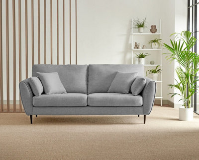 Furniturebox Ida Grey Multitone 3 Seater Upholstered Linen Sofa With Scatter Cushions And Birch Wood Frame
