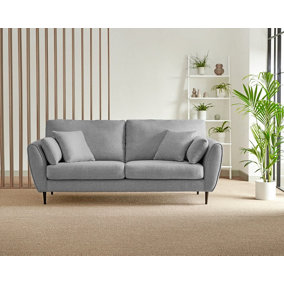 Furniturebox Ida Grey Multitone 3 Seater Upholstered Linen Sofa With Scatter Cushions And Birch Wood Frame