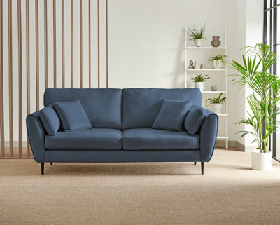Furniturebox Ida Navy 3 Seater Velvet Upholstered Sofa With Scatter Cushions And Birch Wood Frame