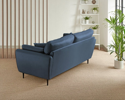 Furniturebox Ida Navy 3 Seater Velvet Upholstered Sofa With Scatter Cushions And Birch Wood Frame